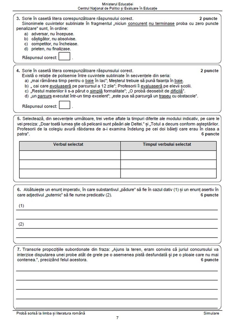Simulare Evaluare Națională 2023