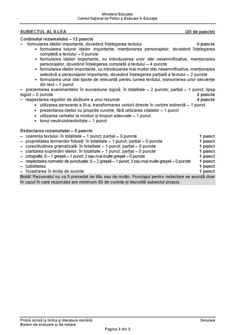 Barem simulare română Evaluare Națională 2023. Calculează-ți singur punctajul!