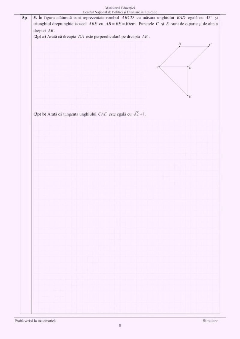 Subiecte simulare Matematică Evaluării Naționale 2023.