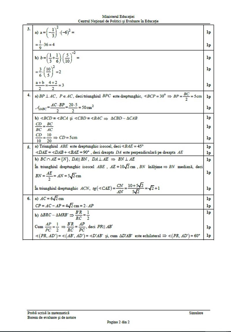 Barem Matematică Simulare Evaluare Națională 2023.