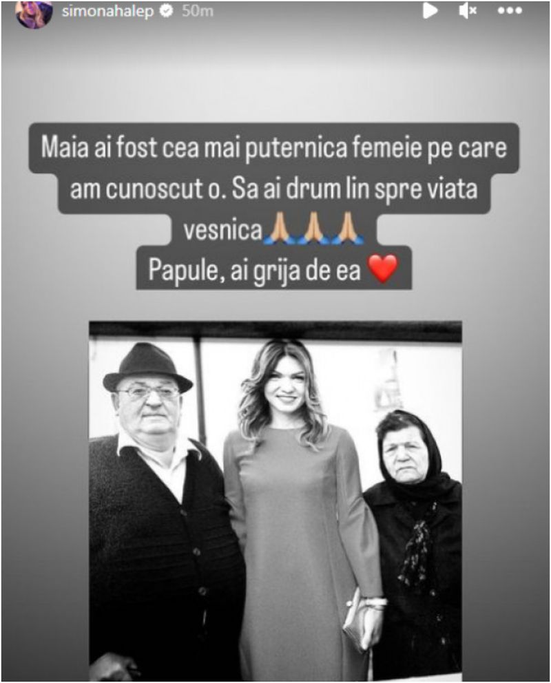 Simona Halep a anunțat moartei bunicii ei printr-o postare emoționantă pe Instagram.