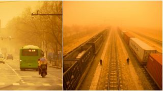 FOTO - Imagini apocaliptice vin din China, acolo unde o furtună de nisip poluează puternic aerul. Autoritățile au emis alerte meteorologice