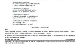 Subiecte Rom&acirc;nă simulare BAC 2023.