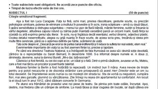 Subiecte Rom&acirc;nă simulare BAC 2023.