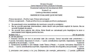 Simulare Română BAC 2023.