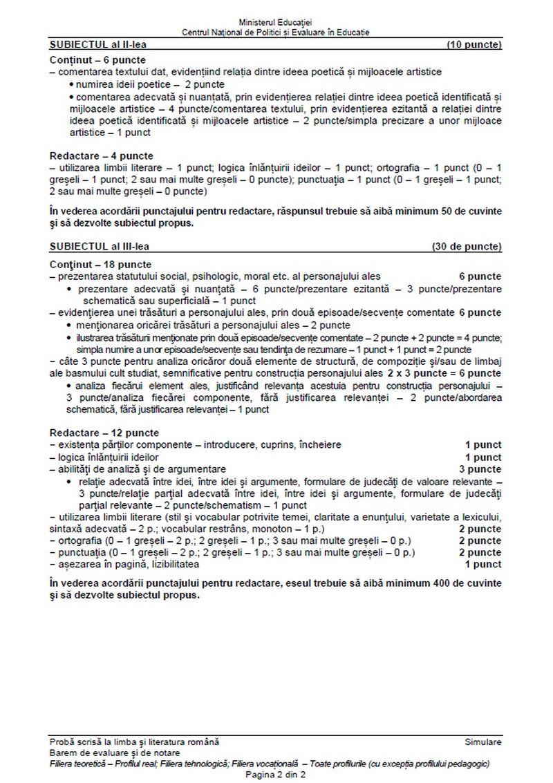 Simulare Română BAC 2023.