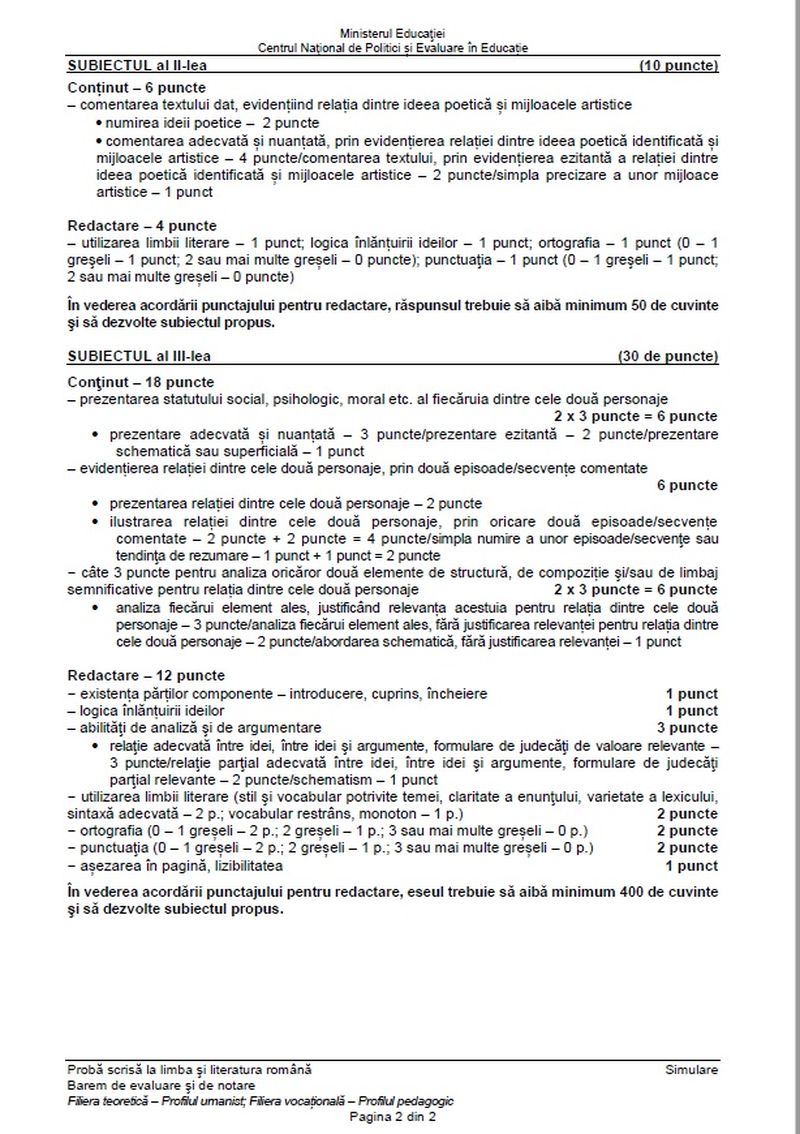 Simulare Română BAC 2023.