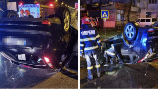 FOTO-Accident rutier în municipiul Botoșani. Doi tineri au fost răniți, după ce mașina în care se aflau s-a răsturnat