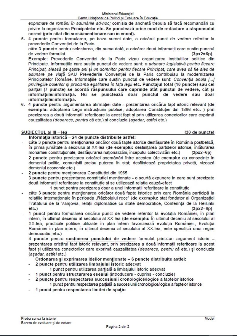 Barem simulare BAC 2023 Istorie.