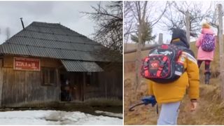 O învățătoare predă la o școală cu cinci copii