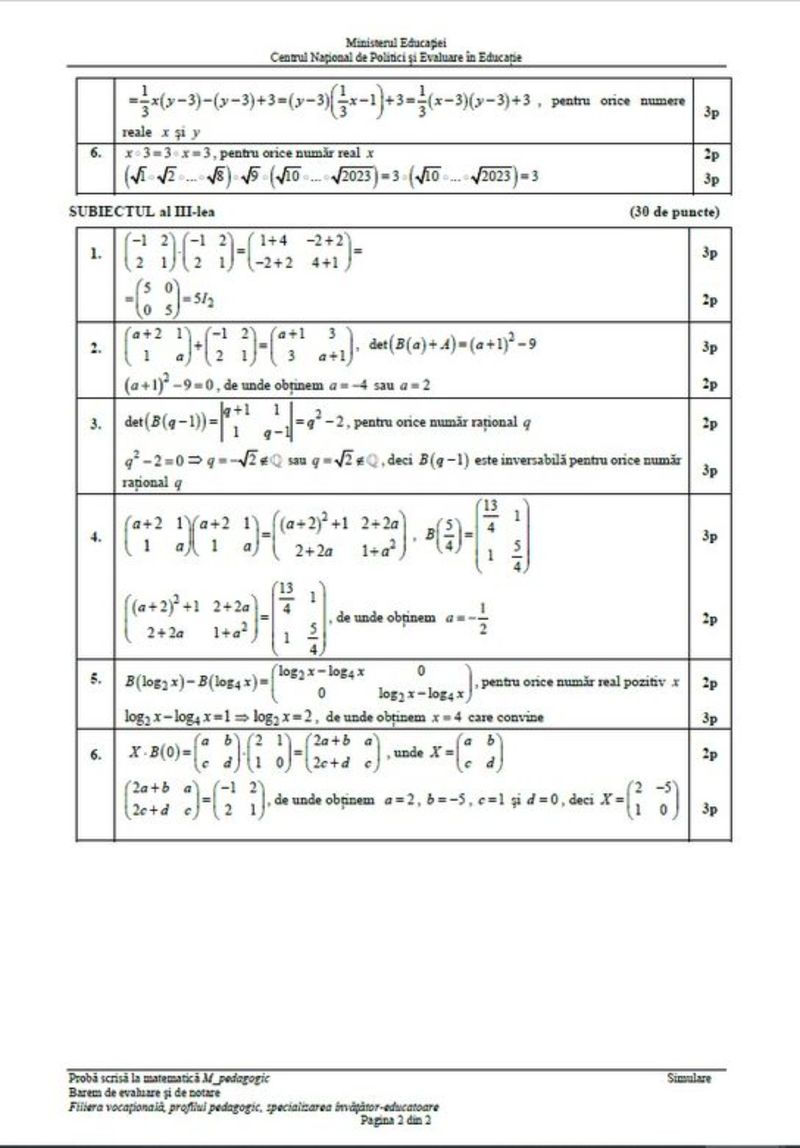 Barem simulare BAC 2023 Matematică M1, M2, M3 şi M4: Rezolvări corecte!
