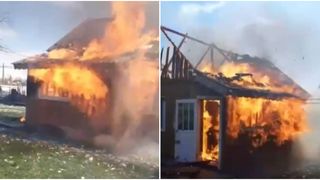 VIDEO -  Incendiu puternic în localitatea Baia. O anexă gospodărească a fost făcută scrum