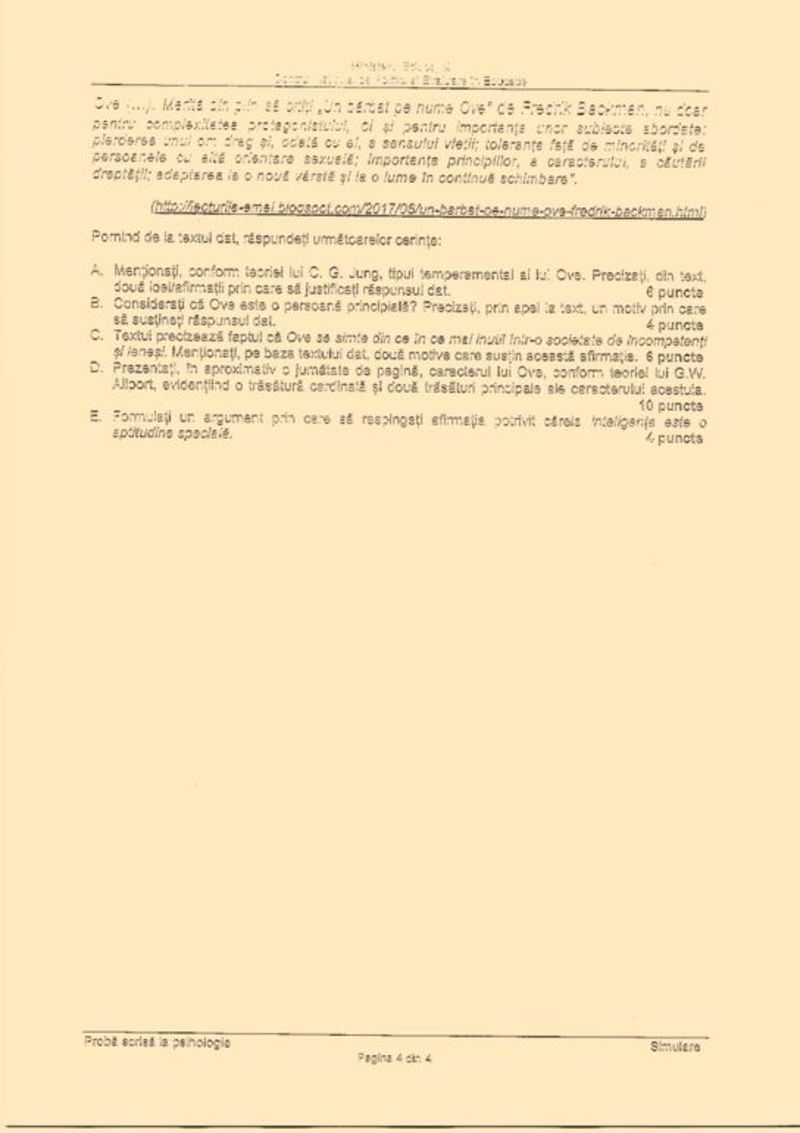 Barem simulare Psihologie BAC 2023. Calculează-ți singur nota!