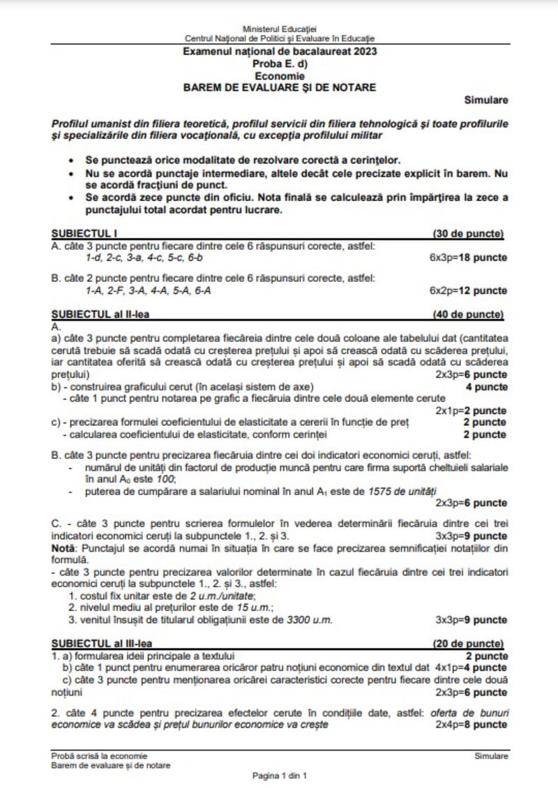 Barem simulare Economie BAC 2023. Ce notă ai obținut?