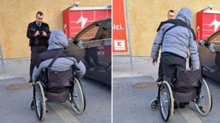 Scene ireale în Alba Iulia! Un cerșetor în scaun cu rotile s-a "vindecat" miraculos după ce a văzut polițiștii locali