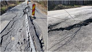 Un drum din Gorj, construit doar de 2 ani, a fost distrus de o alunecare de teren