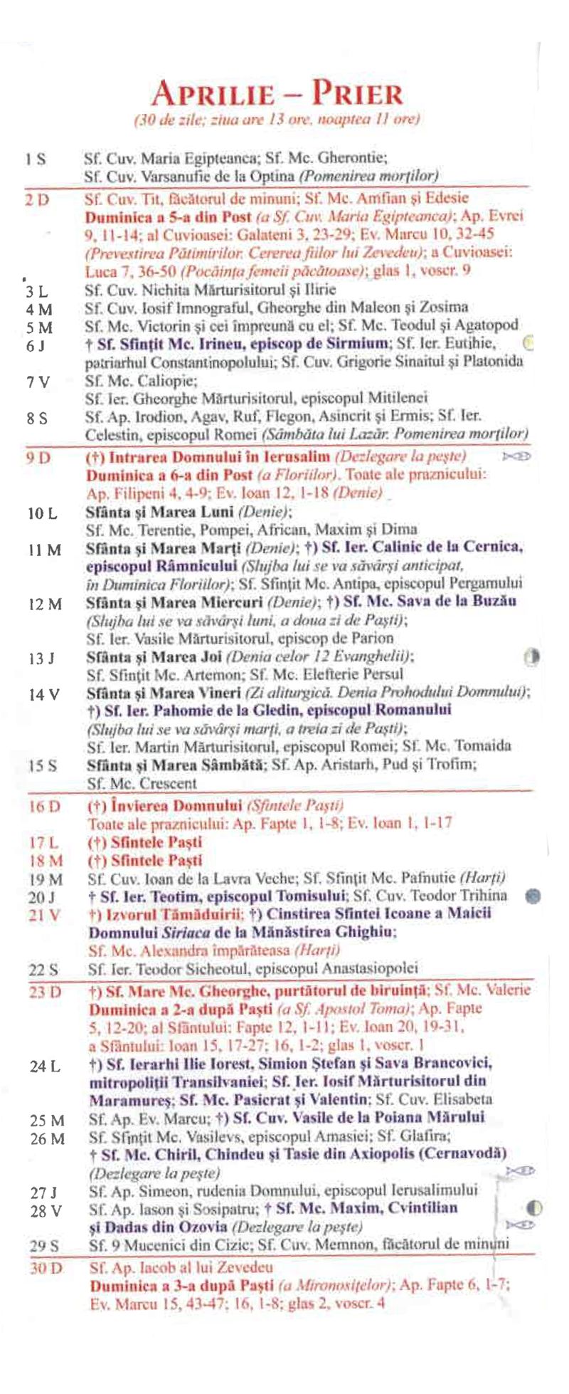 Calendar ortodox aprilie 2023. Zile cu dezlegare la pește