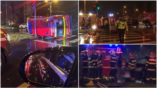 Clipe de groază &icirc;n Capitală. Un pacient care se grăbea să-și ducă fetița la spital a spulberat o ambulanță care transporta un pacient. Un copil de 6 ani se află printre răniți