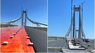 Imagini cu Podul Suspendat de la Brăila. Autoritățile susțin că procesul de construcție este aproape de finalizare