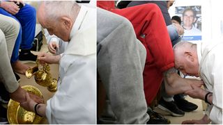 Papa Francisc a spălat 12 deținuți pe picioare, în Joia Mare, într-o închisoare din Roma