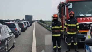 Un autotren a luat foc pe autostrada A2. Şoferul a fost rănit
