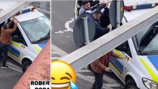 VIDEO: Imaginile zilei vin din Vâlcea! O dubă de Poliție a rămas blocată într-un pasaj din oraș