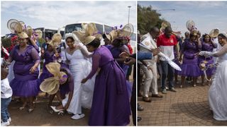 Miresele pentru prima dată au purtat rochii albe tradiționale.
