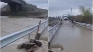 Podul provizoriu de la Valea Roșca a fost închis după ce a fost înghițit de o viitură