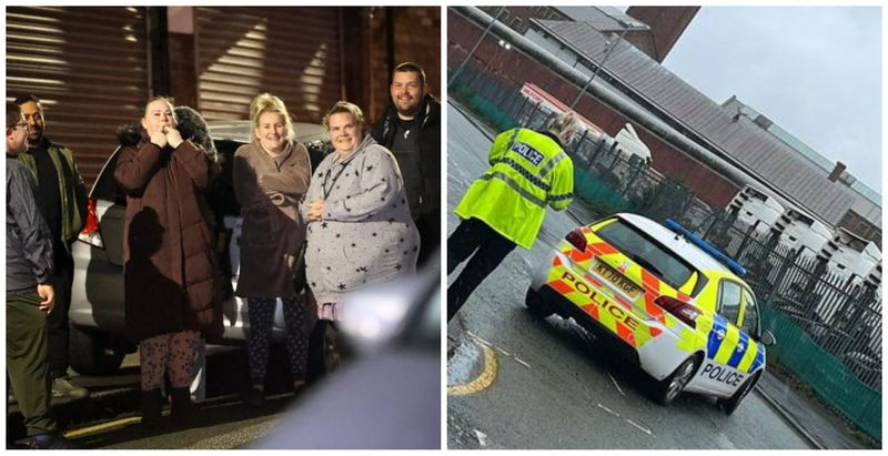 Bărbatul îmbrăcat în albastru a fost fotografiat plimbându-se pe acoperișul glisant al clădirii, lângă un coș de fum, și făcând ocazional semnale.