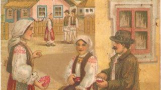 Oamenii se &icirc;mbrăcau &icirc;n costume tradiționale populare atunci c&acirc;nd mergeau la biserică &icirc;n ziua de Paște