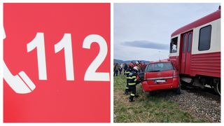 FOTO O mașină a fost spulberată de tren. Două persoane grav rănite, dintre care una în stare de inconștiență