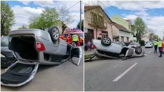 FOTO/VIDEO - O șoferiță beată s-a răsturnat cu mașina în Satu Mare. În mașină se afla un copil de 10 ani