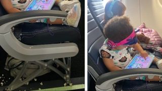 O femeie a fost obligată să curețe mizeria făcută de fiica ei &icirc;n avion. Fetița are doar doi anișori