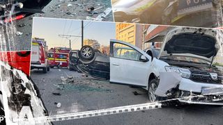 FOTO/VIDEO - Accident grav în Cluj-Napoca. Trei autoturisme au fost implicate, dintre care unul al Poliției