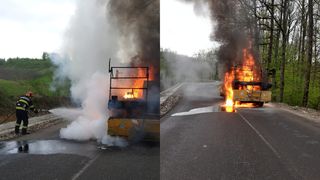 Incendiu la un utilaj pentru intreținerea drumurilor
