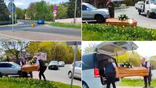 VIDEO: Ultimul drum cu peripeții pentru un polonez! Sicriul cu trupul neînsuflețit a căzut din mașină în timp ce se îndrepta spre cimitir