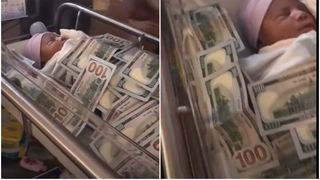 VIDEO. Bebelușul învelit în bancnote de 100 de dolari. "Sunt microbi peste tot!"