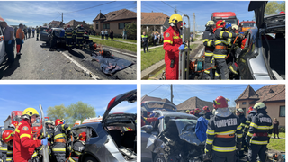 VIDEO-Accident rutier produs în Mureș, între un autocamion și un autoturism. Un minor a fost transportat la spital cu elicopterul SMURD
