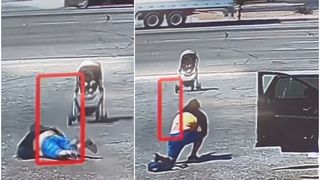 Momentul șocant c&acirc;nd căruciorul se &icirc;ndreptă spre autostradă