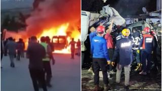 Camionul, care a secerat vehiculele parcate în zonă, s-a transformat într-o minge de flăcări.