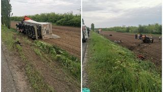 Un tractor a fost spulberat de un TIR, pe un drum din Galați. În urma impactului, șoferul tractorului a murit.