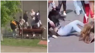 VIDEO - Bătaie cu pumnii și picioarele în curtea liceului. Două eleve din suceava s-au bătut până s-au prăbușit la pământ