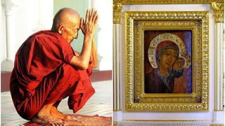 Un călugăr budist, în lacrimi în fața icoanei Maicii Domnului dintr-o biserică din România. „Emană o energie divină”