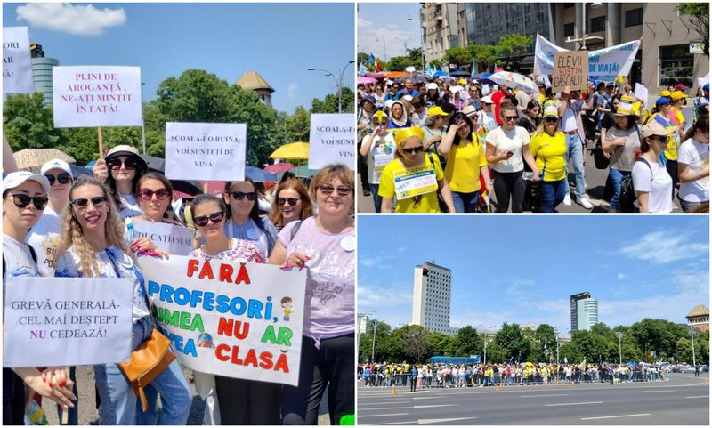 Peste 10.000 de profesori au protestat în Piața Victoriei.