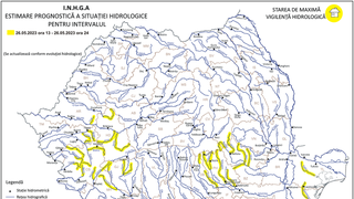 O nouă avertizare hidrologică: risc de viituri pe râuri din 15 județe