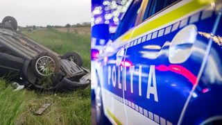 Un șofer beat s-a răsturnat cu mașina după ce a pierdut controlul volanului