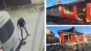 VIDEO-Un piroman a incendiat o mașină și o casă, &icirc;n Galați. Bărbatul este căutat de polițiști