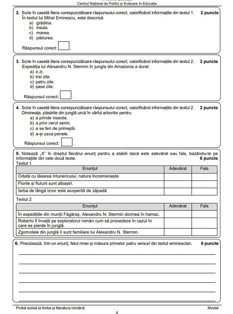 Edu.ro Subiecte Română Evaluare Națională 2023. 