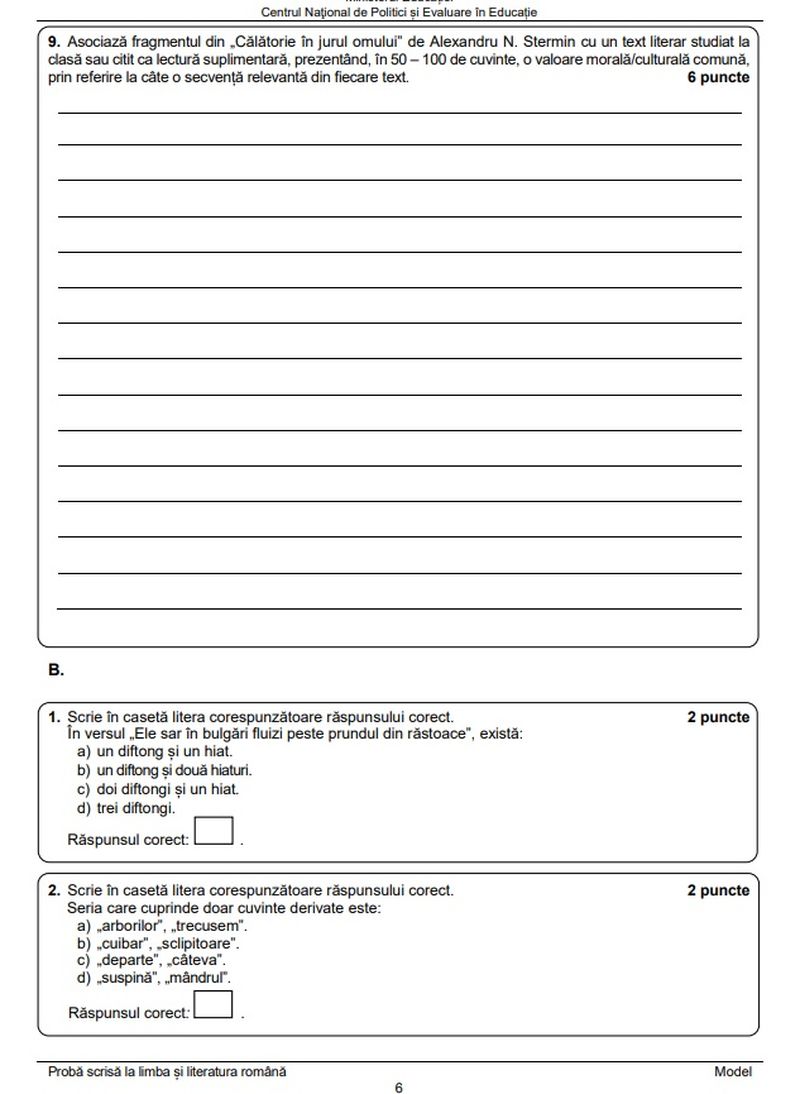 Edu.ro Subiecte Română Evaluare Națională 2023. 