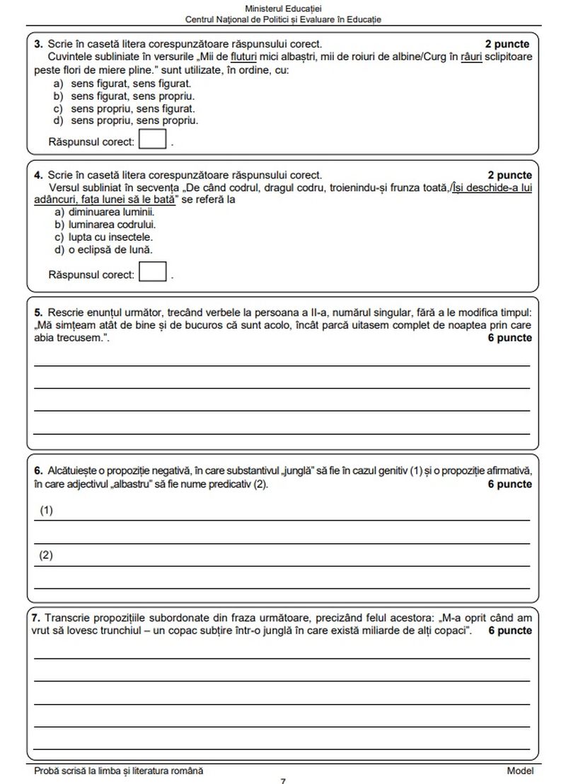 Edu.ro Subiecte Română Evaluare Națională 2023. 